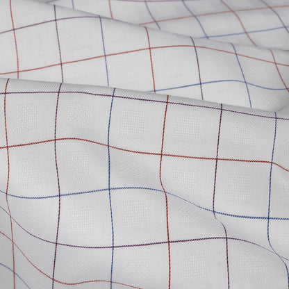 White, Adrenaline Rush and Nebulas Blue Gridded Checks Cotton Shirting Detail