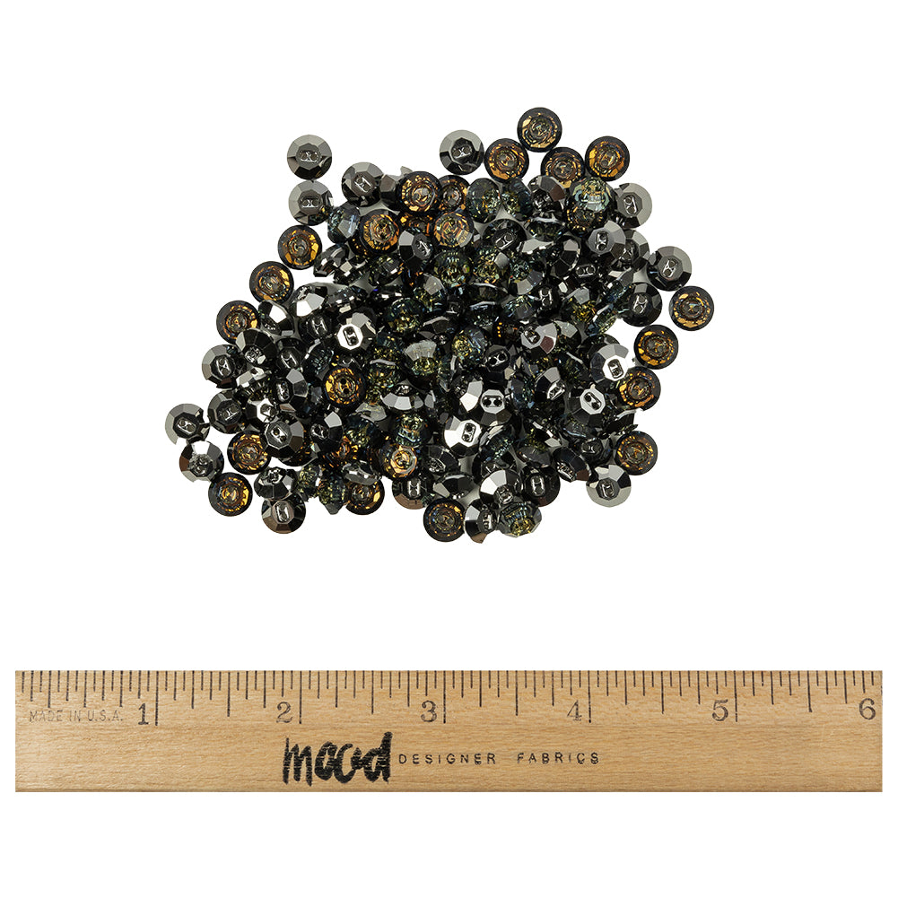 Vintage Tabac Rhinestone Two Hole Button with Gunmetal Backing - 13L/8mm Full