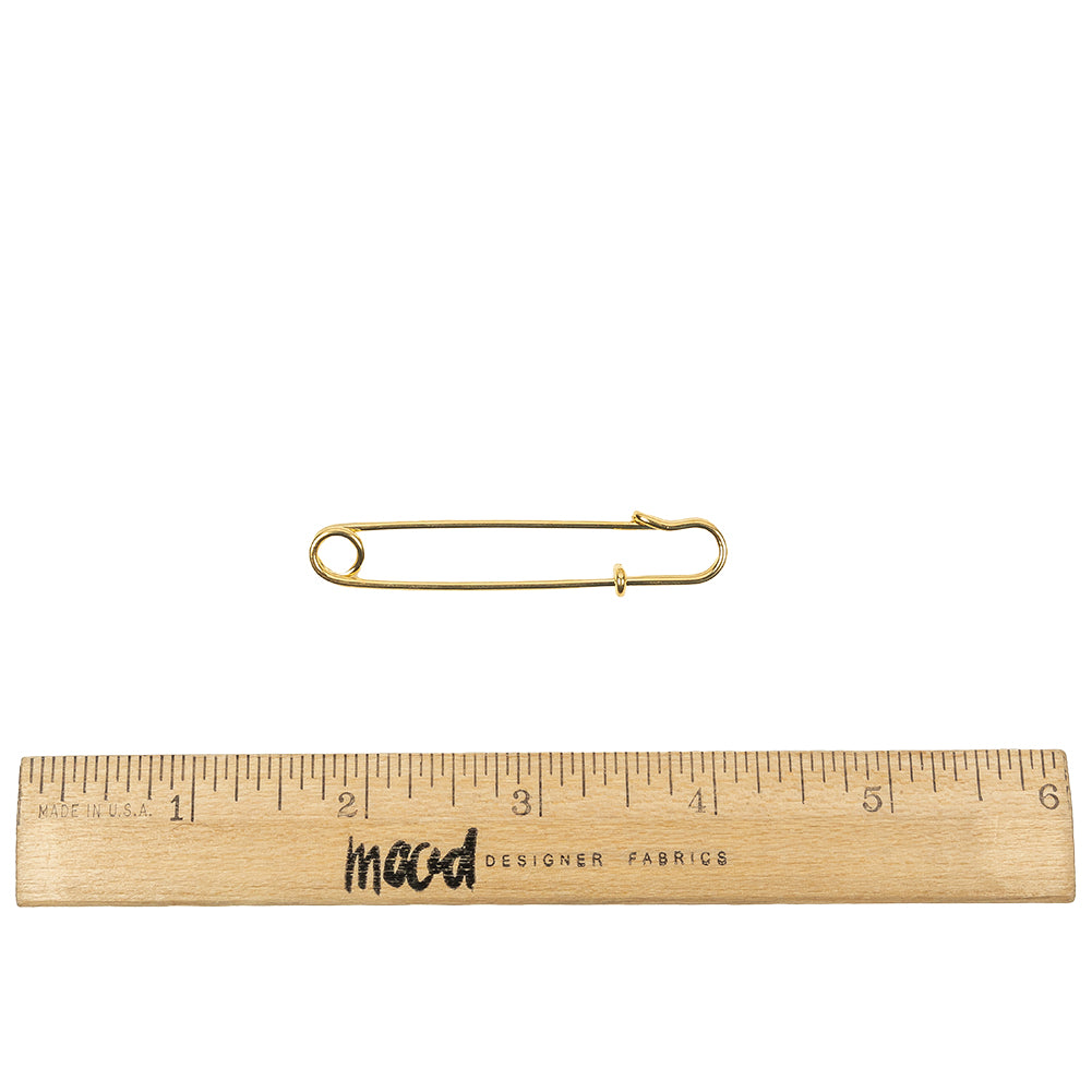 Vintage Czech Gold Decorative Safety Pin - 2.5" Full
