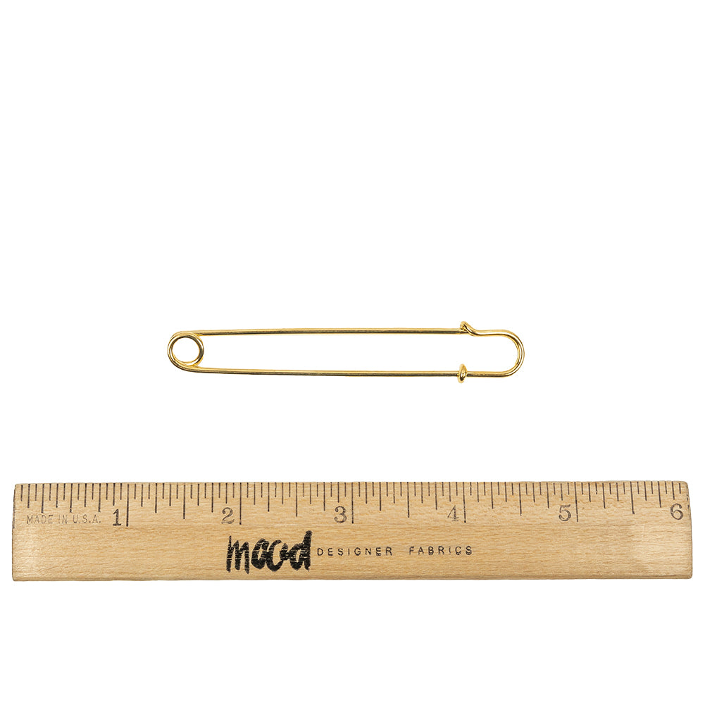 Vintage Czech Gold Large Decorative Safety Pin - 3.25" Full