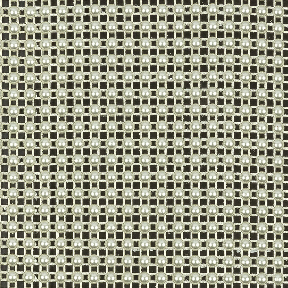 Vintage Ivory Faux Pearl Dotted Mesh Trimming - 4.625" Detail