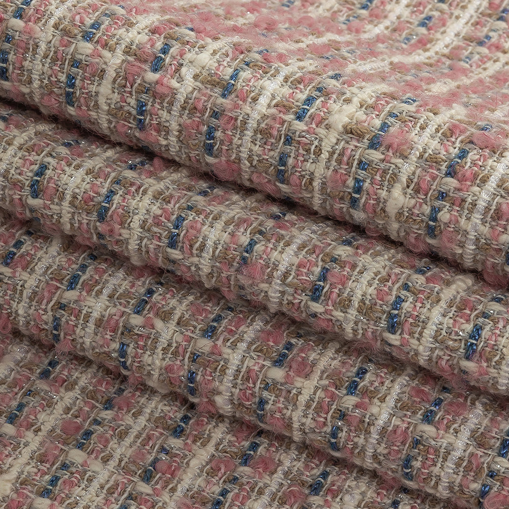 Italian Light Pink, Riviera and Metallic Silver Cotton Tweed Folded
