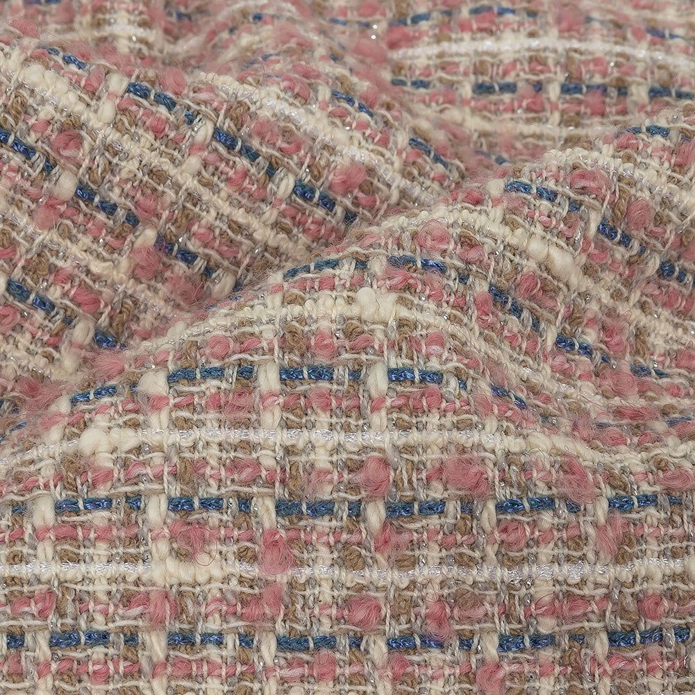 Italian Light Pink, Riviera and Metallic Silver Cotton Tweed Detail