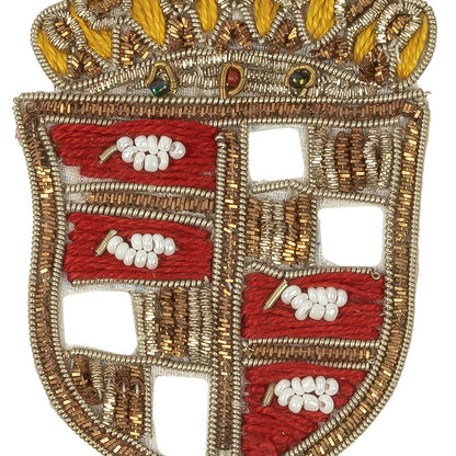Vintage Gold, Yellow and Red Crest Bullion Embroidered and Beaded Applique - 3" x 2.25" Detail