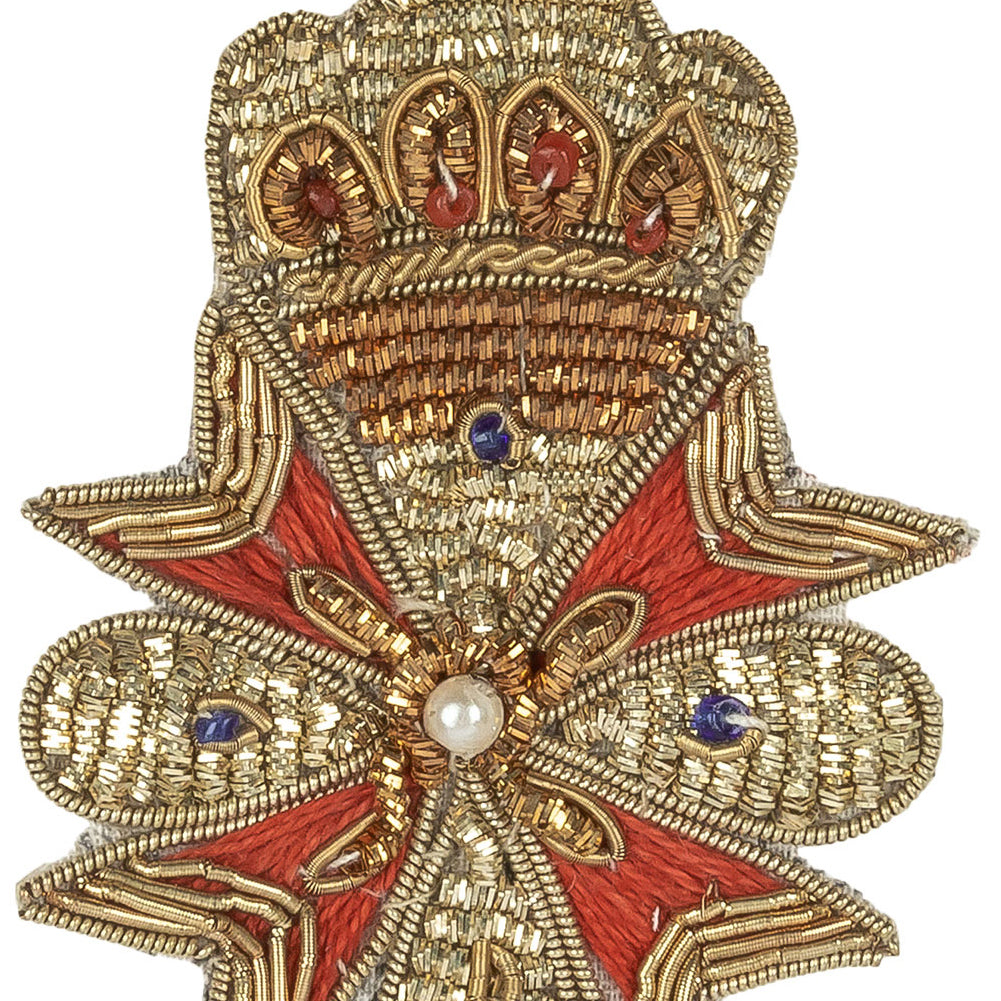 Vintage Gold, Red and Blue Coat of Arms Bullion Embroidered and Beaded Applique - 3" x 2" Detail