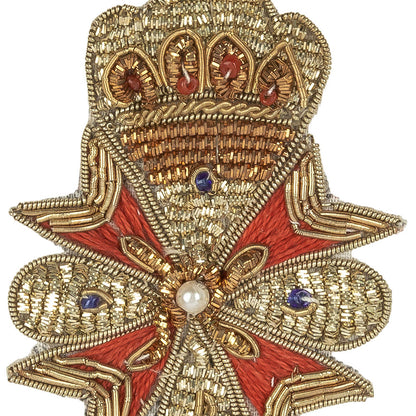 Vintage Gold, Red and Blue Coat of Arms Bullion Embroidered and Beaded Applique - 3" x 2" Detail