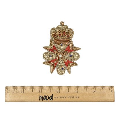 Vintage Gold, Red and Blue Coat of Arms Bullion Embroidered and Beaded Applique - 3" x 2" Full