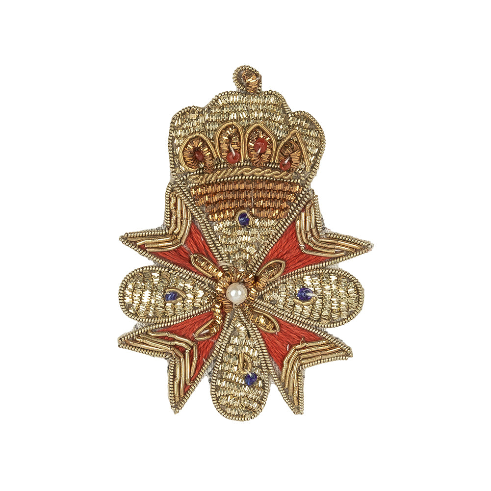Vintage Gold, Red and Blue Coat of Arms Bullion Embroidered and Beaded Applique - 3" x 2"