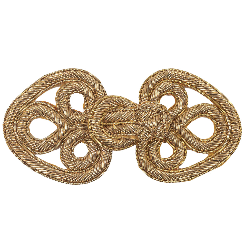 Vintage Gold Lurex Bullion Stitch Classical Frog Closure - 2" x 4.5" Detail