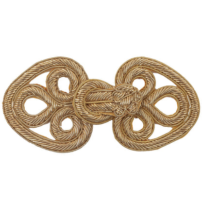 Vintage Gold Lurex Bullion Stitch Classical Frog Closure - 2" x 4.5" Detail