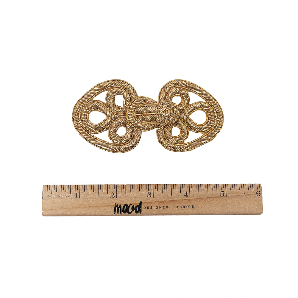 Vintage Gold Lurex Bullion Stitch Classical Frog Closure - 2" x 4.5" Full