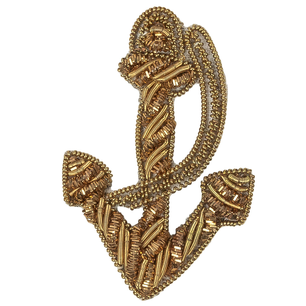 Vintage Metallic Gold Anchor Bullion Embroidered Applique - 2.125" X 1.375" Detail