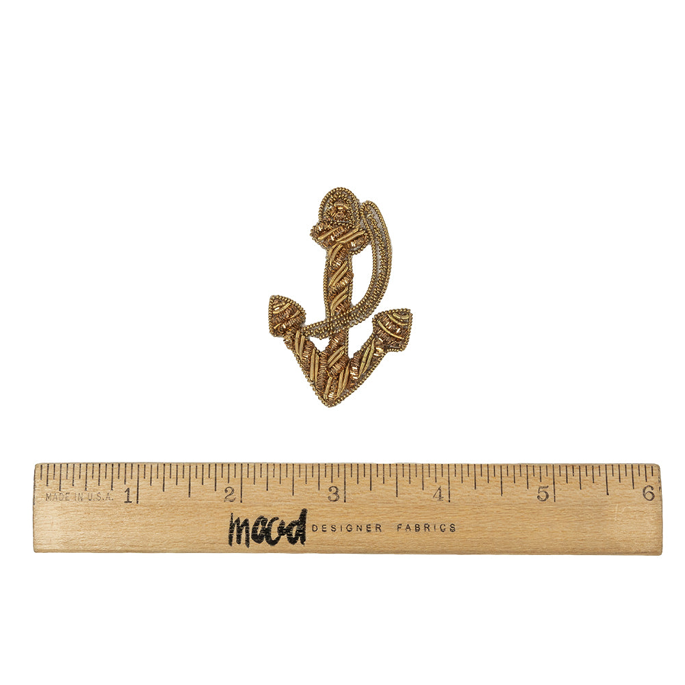 Vintage Metallic Gold Anchor Bullion Embroidered Applique - 2.125" X 1.375" Full