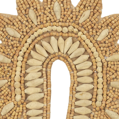 Vintage Tan and Natural Flower Rainbow Wood Beaded Applique - 3.75" x 4.25" Detail