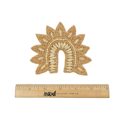 Vintage Tan and Natural Flower Rainbow Wood Beaded Applique - 3.75" x 4.25" Full