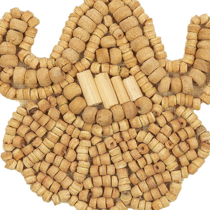 Vintage Natural Floral Wood Beaded Applique - 1.875" x 2" Detail