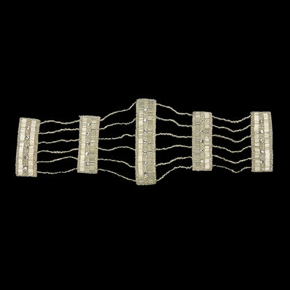 Vintage Silver and Crystal Rhinestone Dotted and Beaded Rectangles and Chains Applique - 4.625" x 14"