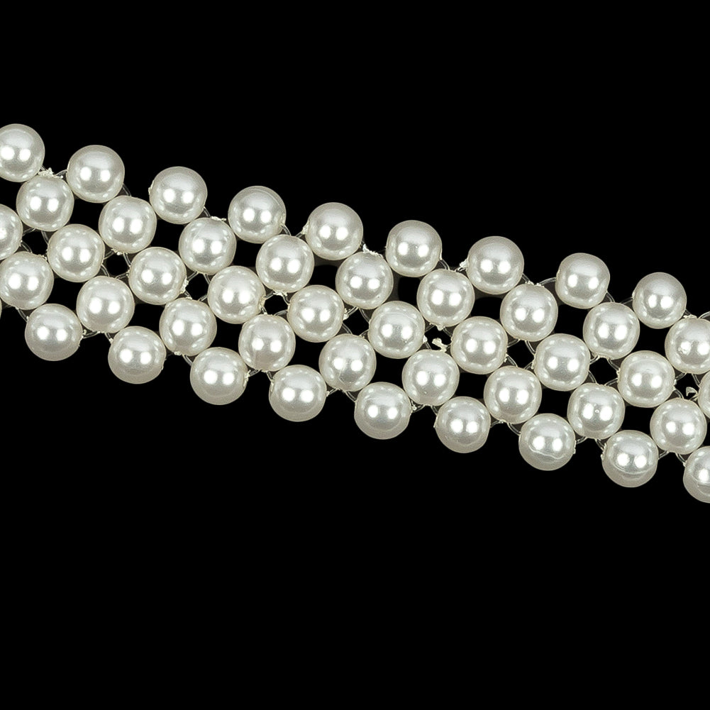 Vintage Off White Faux Pearl Beaded Belt with Fringe Ends - 51" x 0.875" Detail
