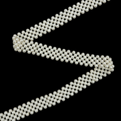 Vintage Off White Faux Pearl Beaded Belt with Fringe Ends - 51" x 0.875"