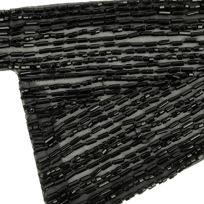 Vintage Black Geometric Glass Beaded Left Lapel Applique - 13" x 3.625" Detail