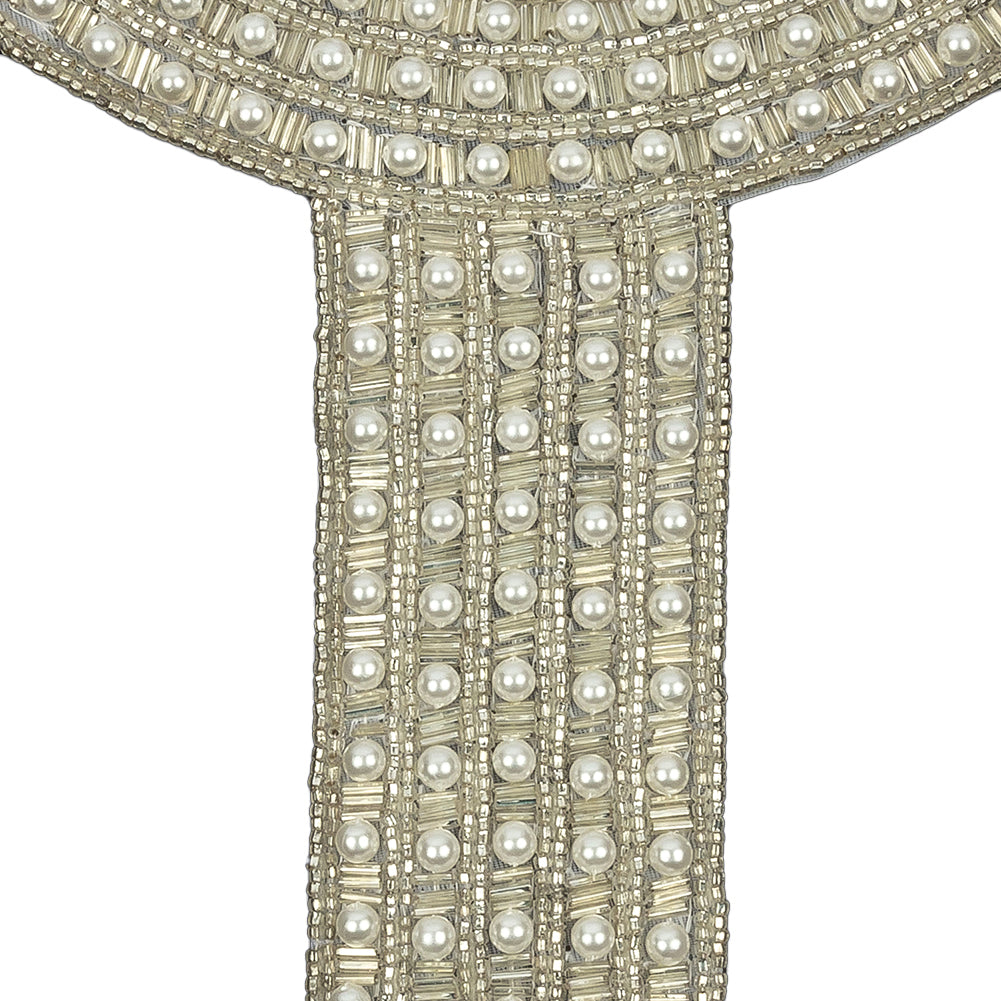 Vintage Fancy Pearl and Silver-lined Beaded Collar Applique - 9" x 8.75" Detail