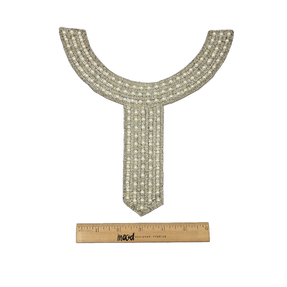 Vintage Fancy Pearl and Silver-lined Beaded Collar Applique - 9" x 8.75" Full