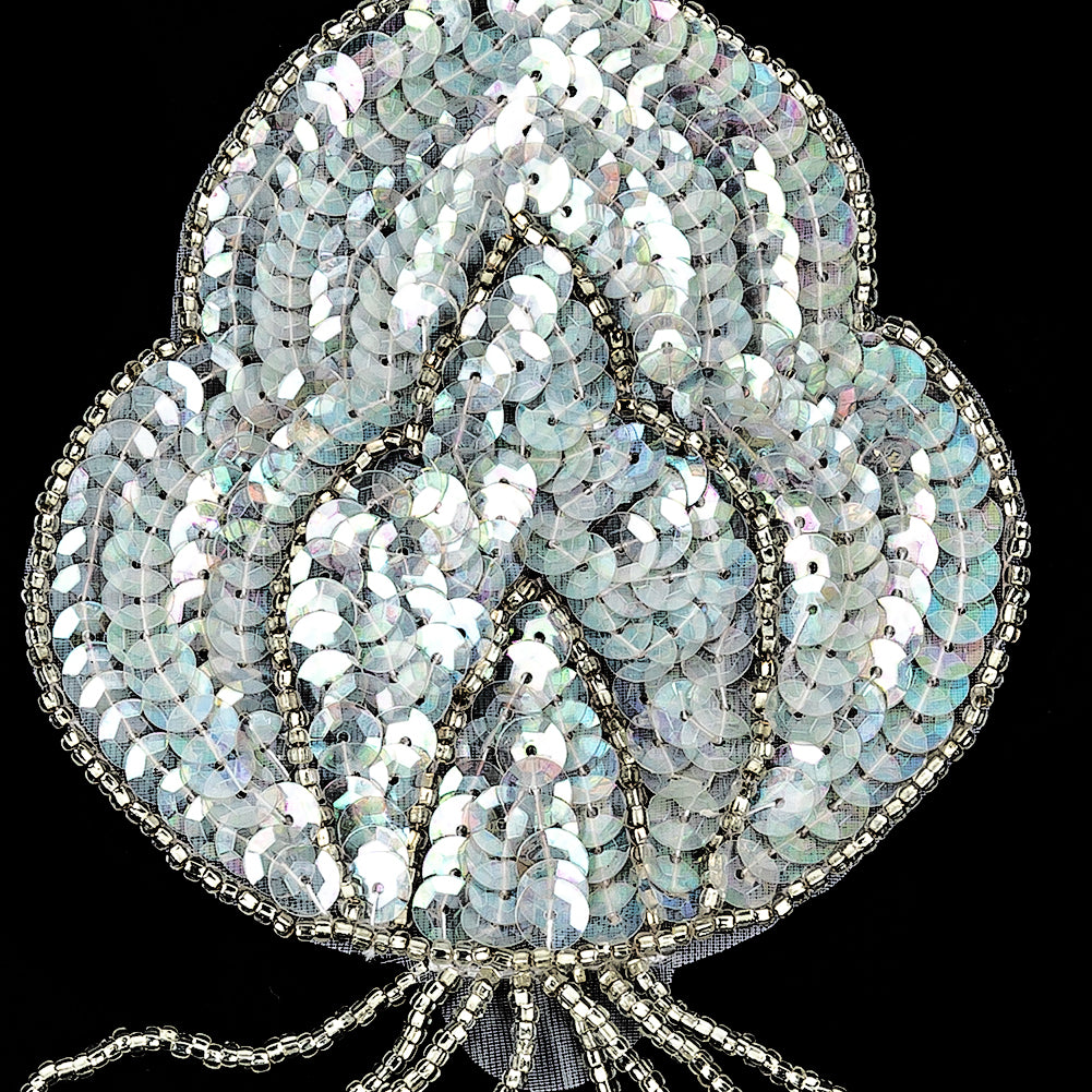 Vintage Crystal Iris Sequins and Silver-lined Beaded Abstract Applique - 5.75" x 3.375" Detail