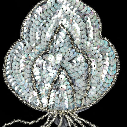 Vintage Crystal Iris Sequins and Silver-lined Beaded Abstract Applique - 5.75" x 3.375" Detail
