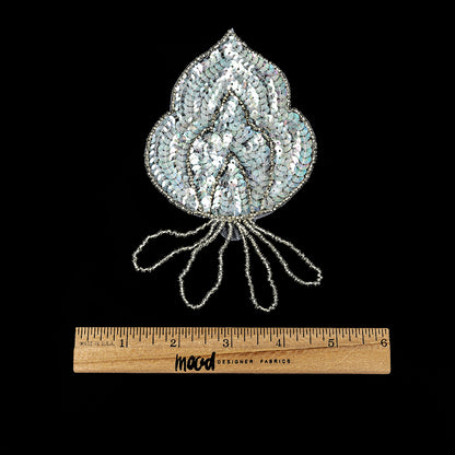 Vintage Crystal Iris Sequins and Silver-lined Beaded Abstract Applique - 5.75" x 3.375" Full