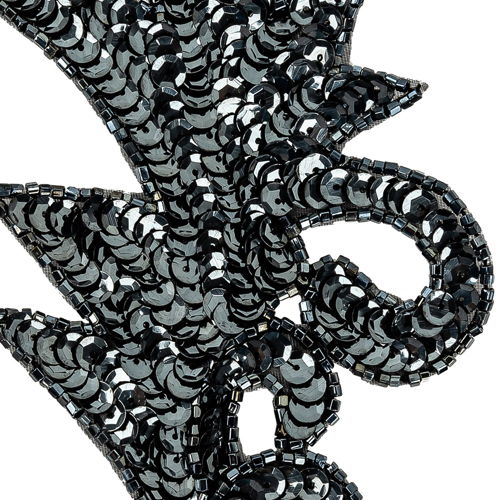 Vintage Gunmetal Sequins and Beaded Foilage Applique - 7.75" x 3.75" Detail
