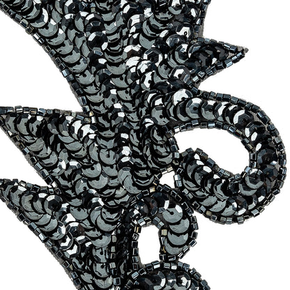 Vintage Gunmetal Sequins and Beaded Foilage Applique - 7.75" x 3.75" Detail