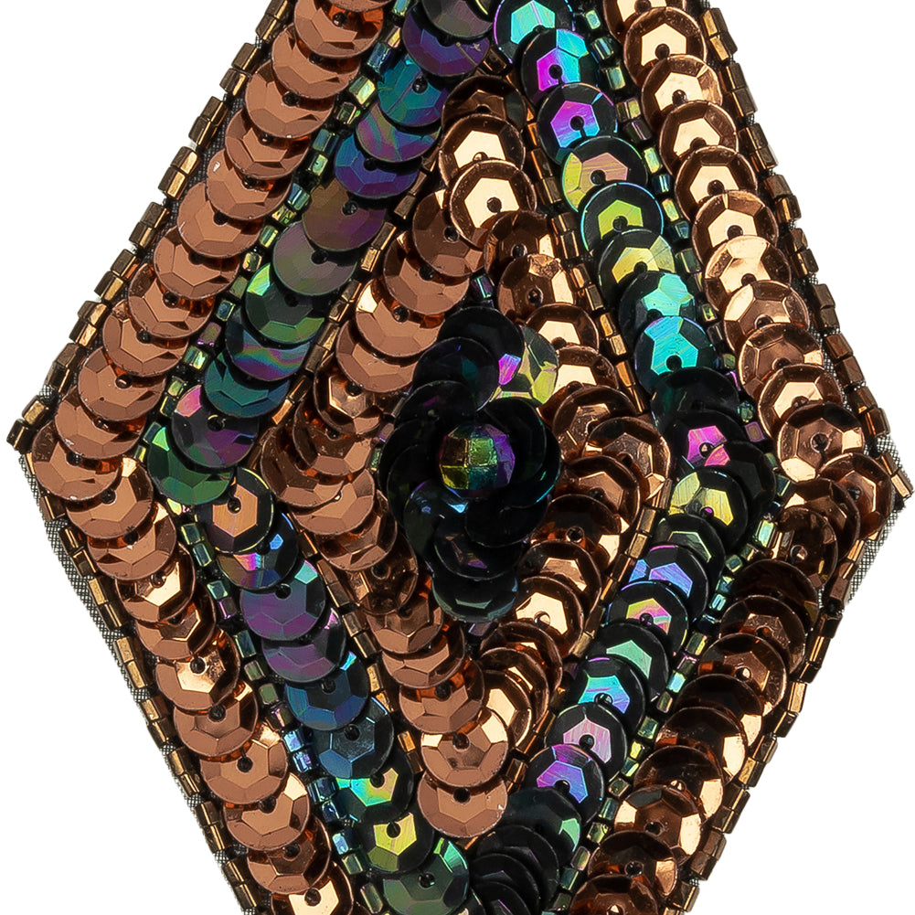 Vintage Bronze and Black Iris Sequins and Beaded Diamond Applique - 5" x 2.75" Detail
