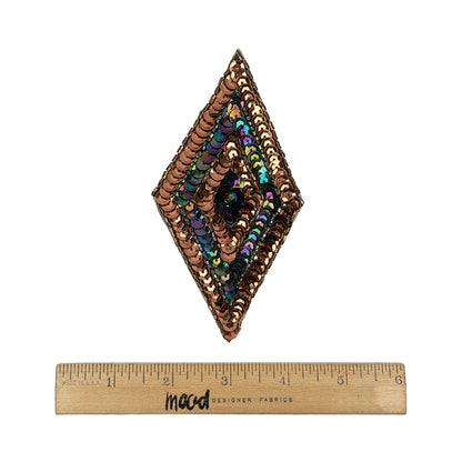 Vintage Bronze and Black Iris Sequins and Beaded Diamond Applique - 5" x 2.75" Full