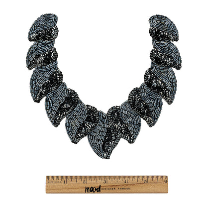 Vintage Fancy Gunmetal Sequins and Bugle Beaded Neckline Applique - 7.625" x 7.75" Full