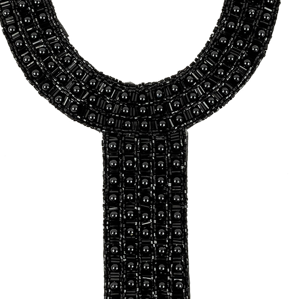 Vintage Fancy Black Beaded Neckline Applique - 13" x 7.25" Detail