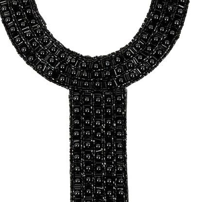 Vintage Fancy Black Beaded Neckline Applique - 13" x 7.25" Detail