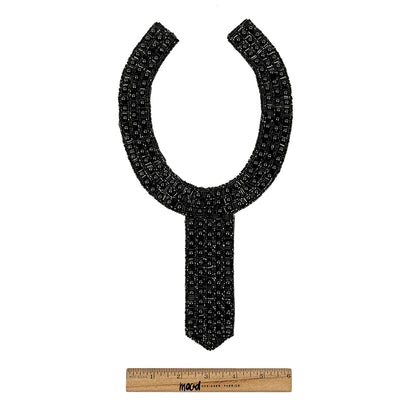 Vintage Fancy Black Beaded Neckline Applique - 13" x 7.25" Full