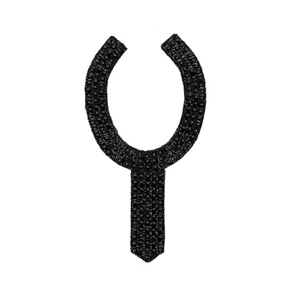 Vintage Fancy Black Beaded Neckline Applique - 13" x 7.25"