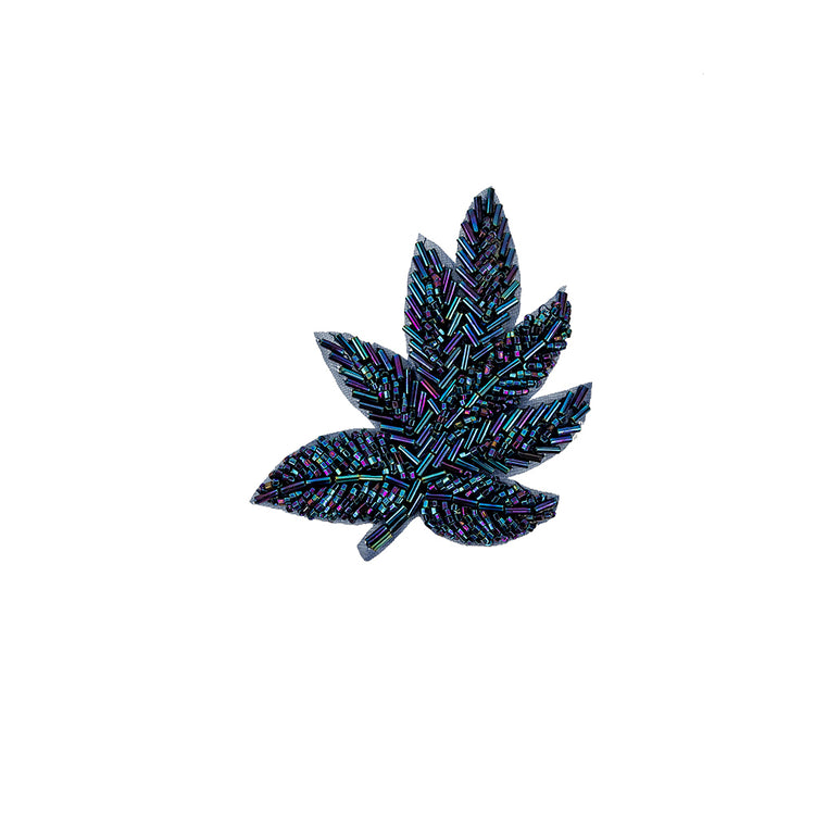 template--25130090922057__main-Vintage Blue Iris Beaded Leaf Applique - 4" x 3.25"