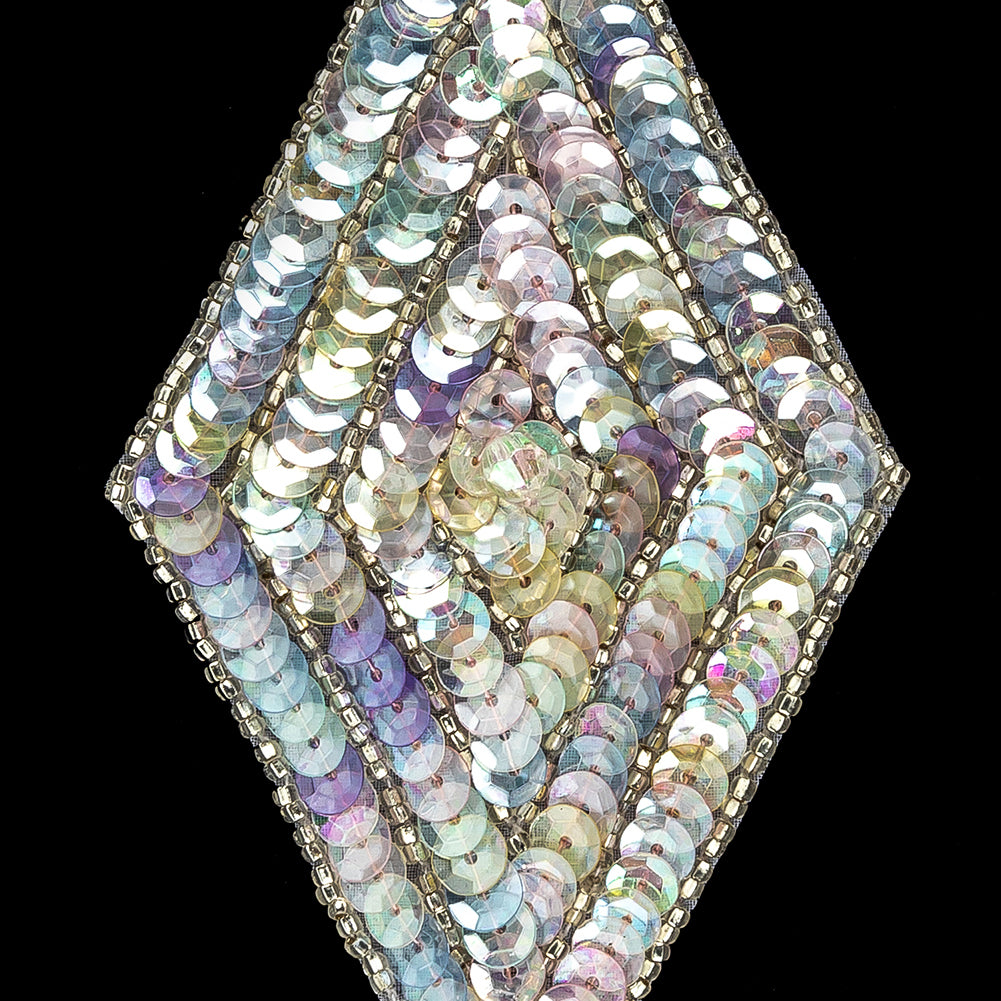 Vintage Crystal Confetti Sequins and Silver-lined Beaded Diamond Applique - 5" x 2.75" Detail