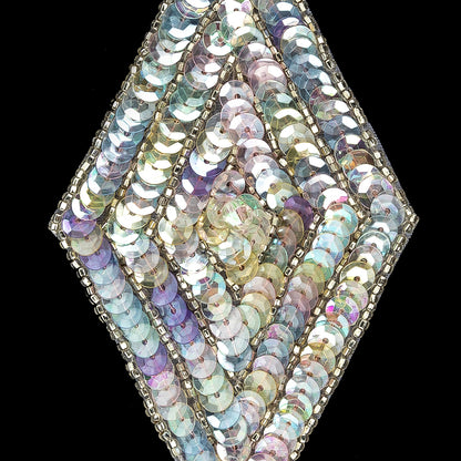 Vintage Crystal Confetti Sequins and Silver-lined Beaded Diamond Applique - 5" x 2.75" Detail
