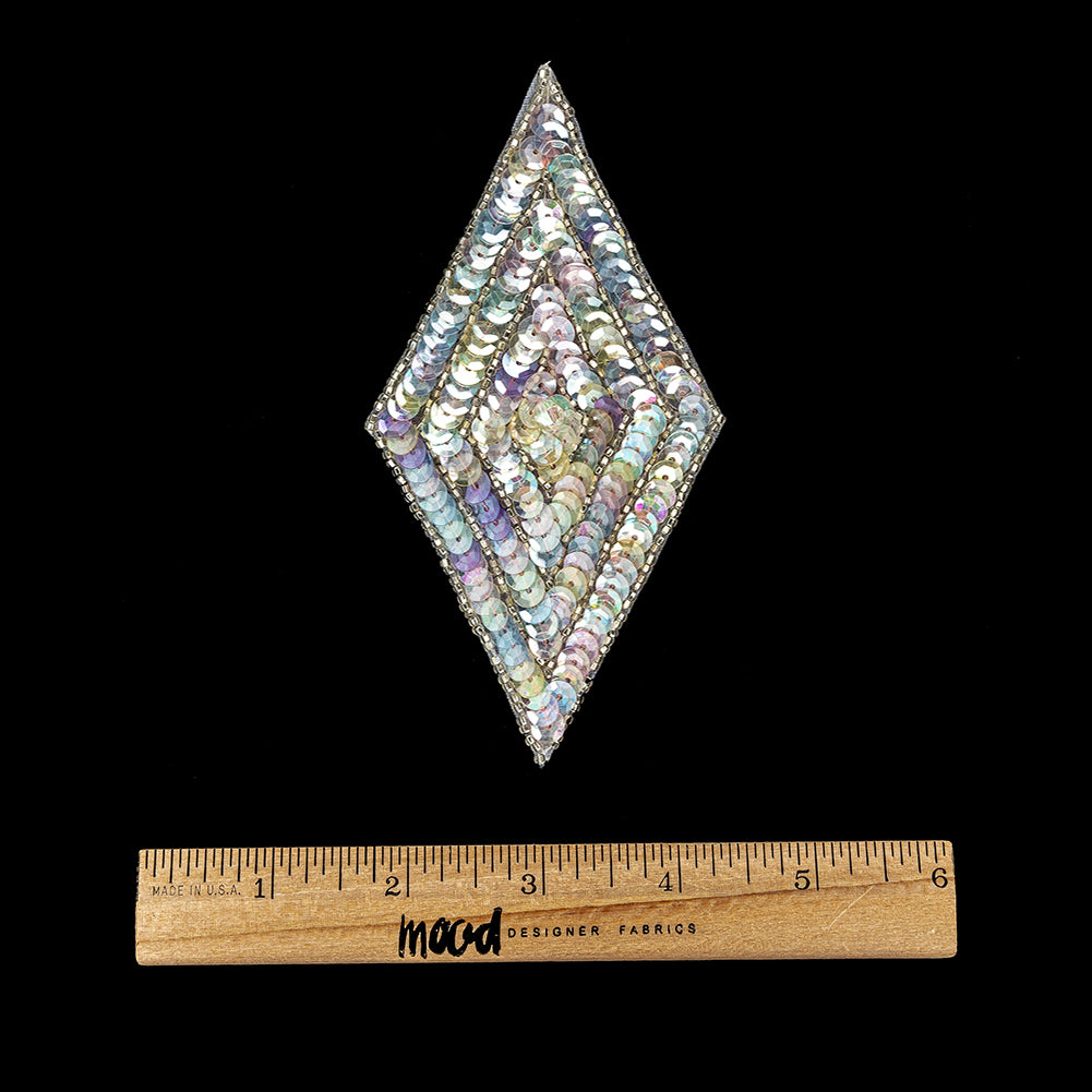 Vintage Crystal Confetti Sequins and Silver-lined Beaded Diamond Applique - 5" x 2.75" Full