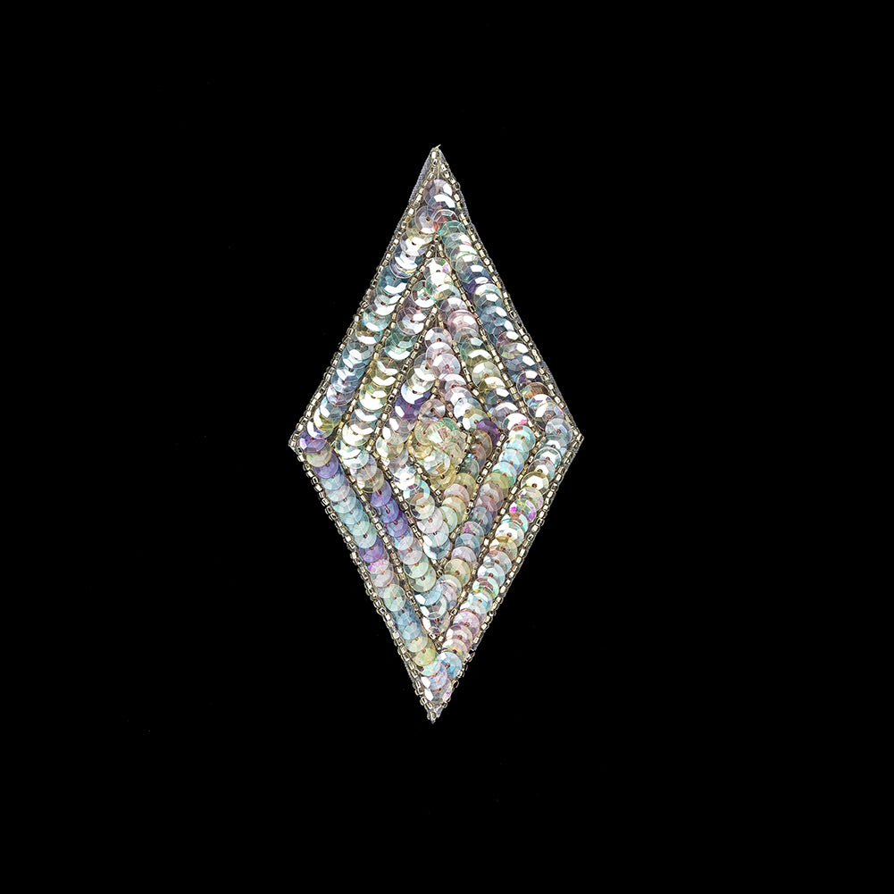 Vintage Crystal Confetti Sequins and Silver-lined Beaded Diamond Applique - 5" x 2.75"