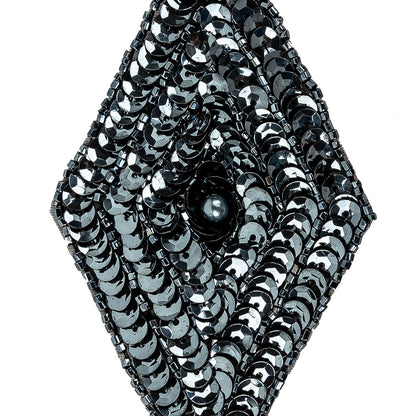 Vintage Gunmetal Sequins and Beaded Diamond Applique - 5" x 2.75" Detail