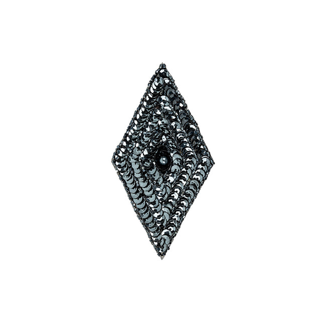 Vintage Gunmetal Sequins and Beaded Diamond Applique - 5" x 2.75"