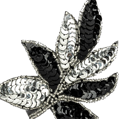 Vintage Black and Silver Sequins and Silver-lined Beaded Leaf Applique - 4" X 3" Detail