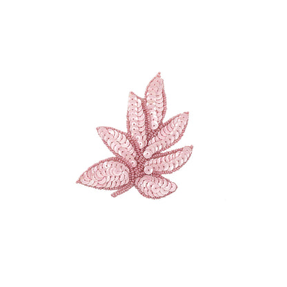 Vintage Pink Sequins and Pink-lined Beaded Leaf Applique - 4" X 3"