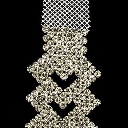 Vintage Czech Crystals on White Mesh Heart Ornament - 6" x 2" Detail