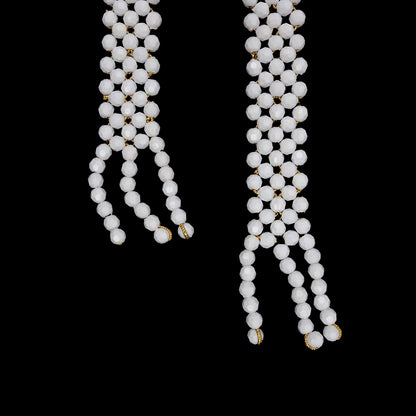 Vintage White and Gold Beaded Belt with Fringe Ends - 52.5" x 1.25" Folded