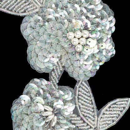 Vintage Pearl, Crystal Iris Sequins and Beaded Floral Applique - 6" x 3.375" Detail